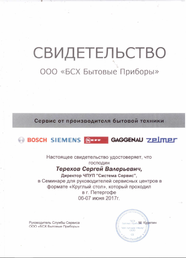 Свидетельство Bosch 2017